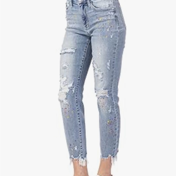 NWTJudy Blue Women's High-Rise Destroyed Confetti Paint Splatter
Boyfriend Jeans - Picture 2 of 9